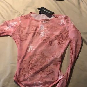 rose mesh print bodysuit